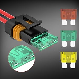 DaierTek 5PCS Inline Fuse Holder 12V 12 Gauge Waterproof ATC/ATO Blade Fuse Holder with 20 Amp 30 Amp 40 Amp Inline Fuse for Car
