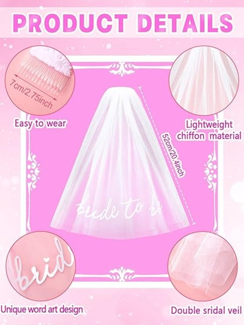 Bride To Be Embroidered Veil Bachelorette Party BachParty Accessory