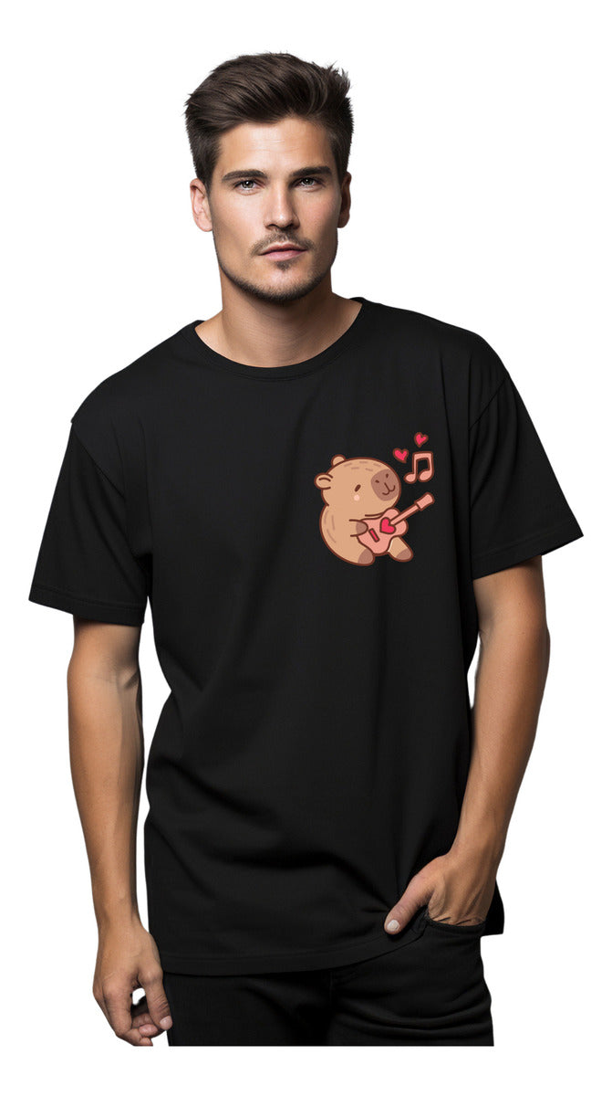 Men's Black T-Shirt – Capybara Playing Guitar | Urban Minimalism