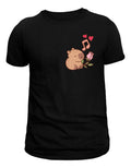 Women's Black T-Shirt – Capybara Singing with Hearts | Urban Minimalism