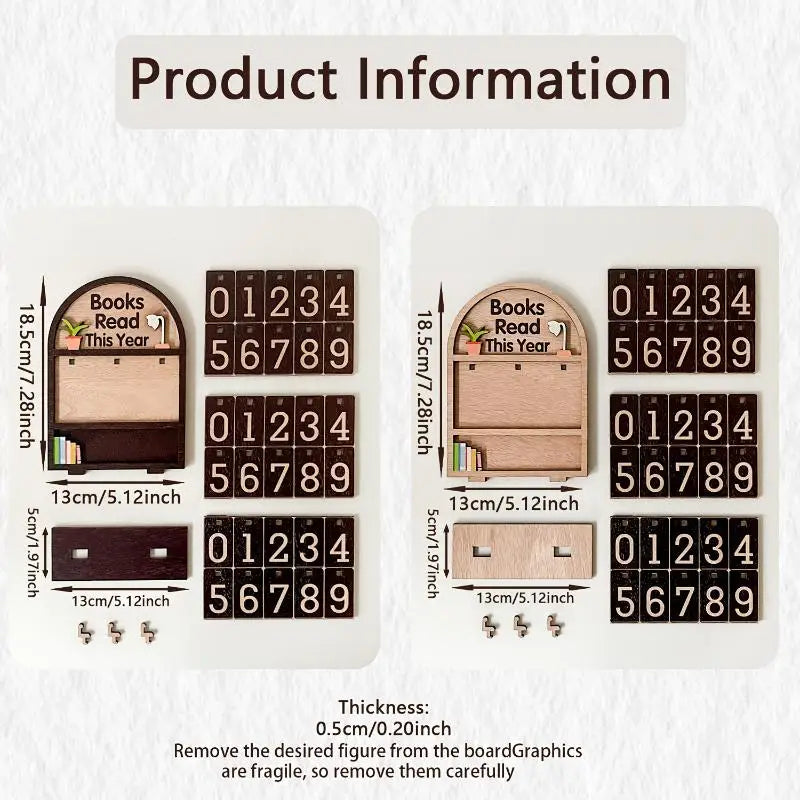 ♥Flat Wooden Book Count Tracker – Anniversary Decor & Desktop Ornament for Reading Goals