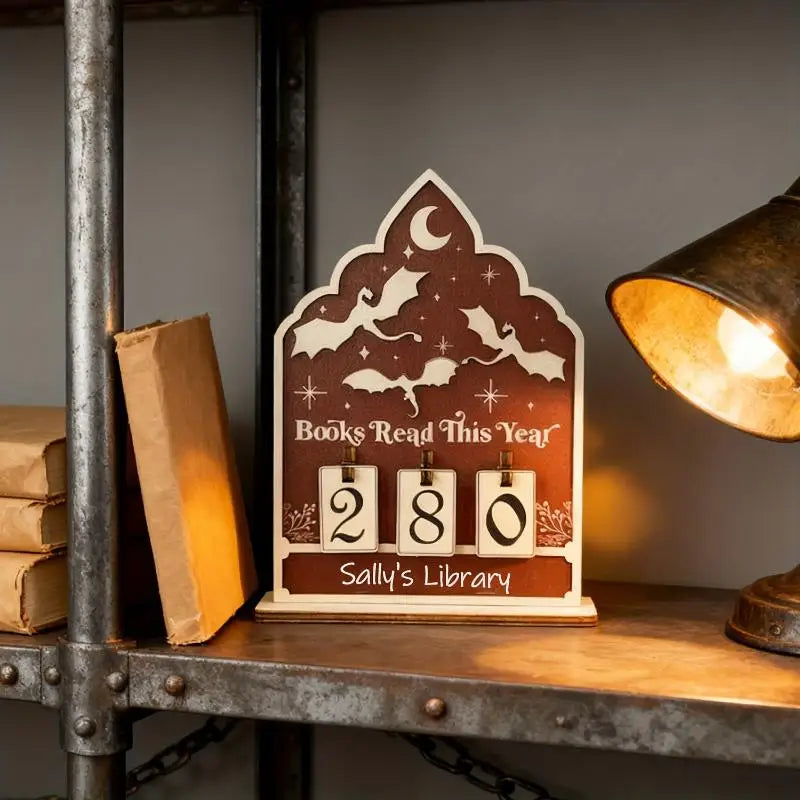 ♥Flat Wooden Book Count Tracker – Anniversary Decor & Desktop Ornament for Reading Goals