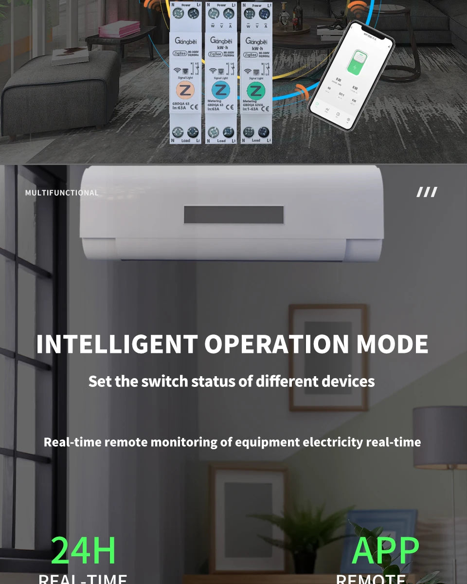 TUYA ZigBee Smart Circuit Breaker Smart Switch 1P 63A DIN Rail for Smart Home Wireless Remote Control WiFi Switch by APP Gangbei