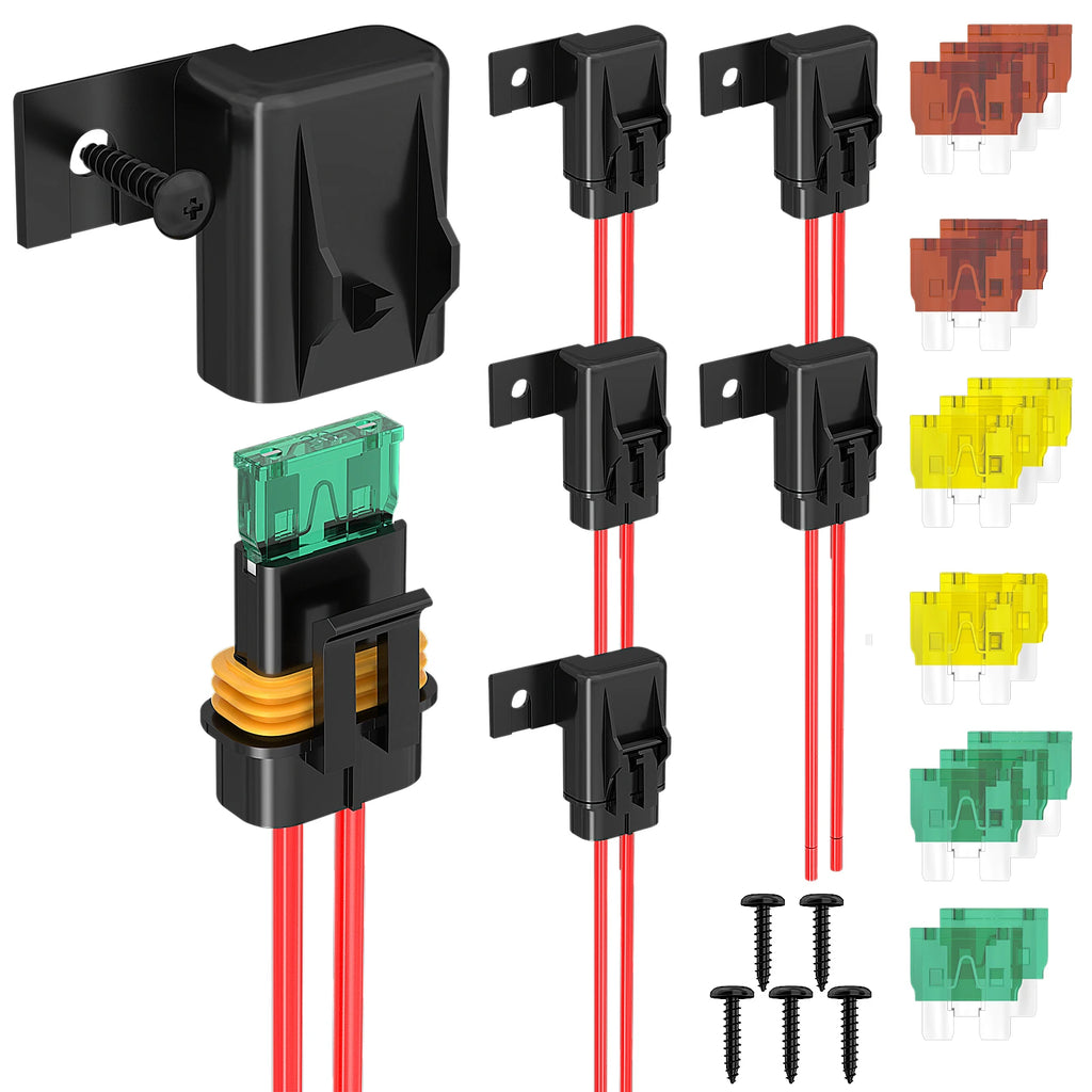 DaierTek 5PCS Inline Fuse Holder 12V 12 Gauge Waterproof ATC/ATO Blade Fuse Holder with 20 Amp 30 Amp 40 Amp Inline Fuse for Car