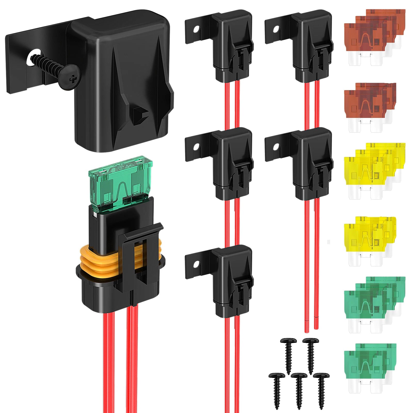 DaierTek 5PCS Inline Fuse Holder 12V 12 Gauge Waterproof ATC/ATO Blade Fuse Holder with 20 Amp 30 Amp 40 Amp Inline Fuse for Car