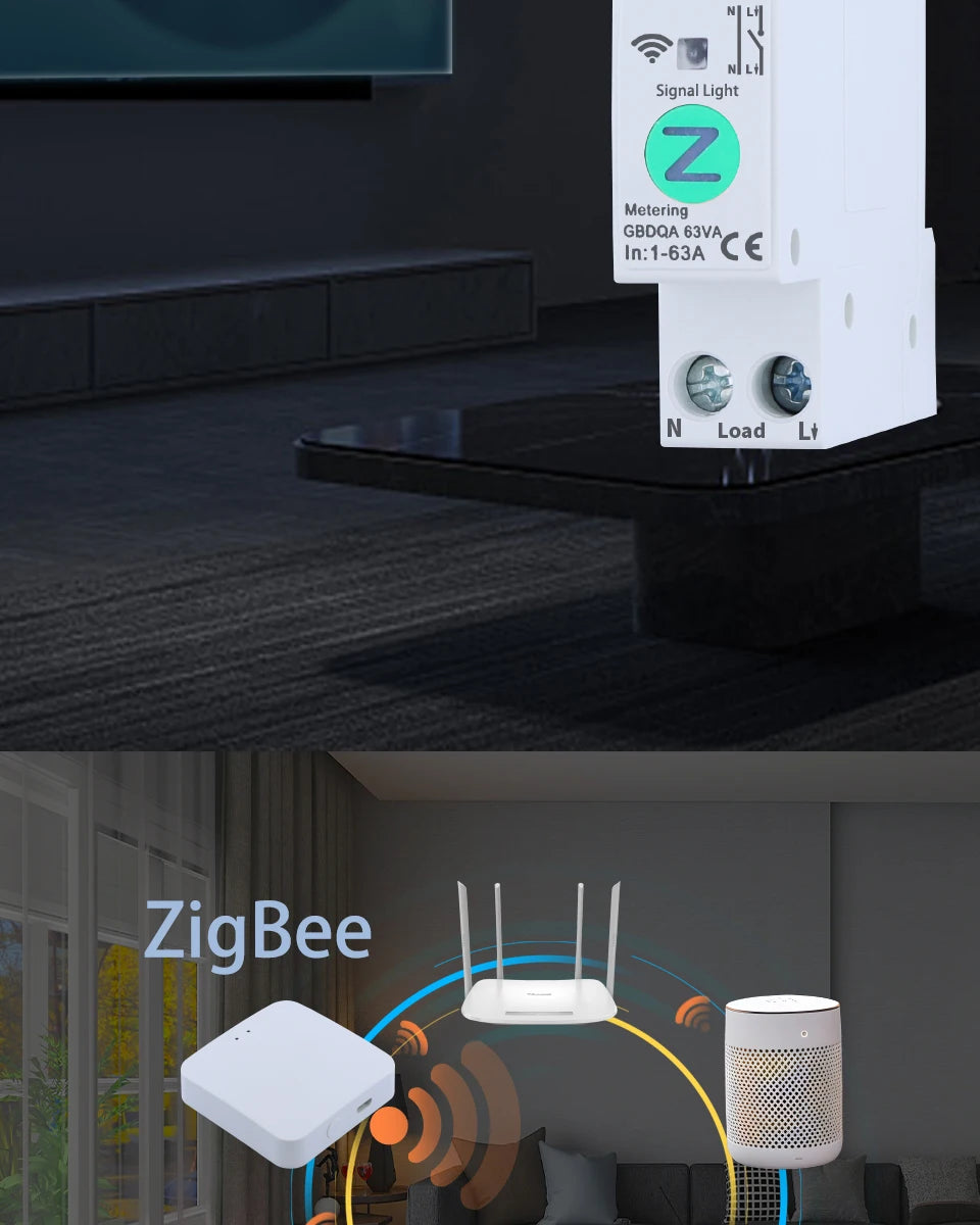 TUYA ZigBee Smart Circuit Breaker Smart Switch 1P 63A DIN Rail for Smart Home Wireless Remote Control WiFi Switch by APP Gangbei