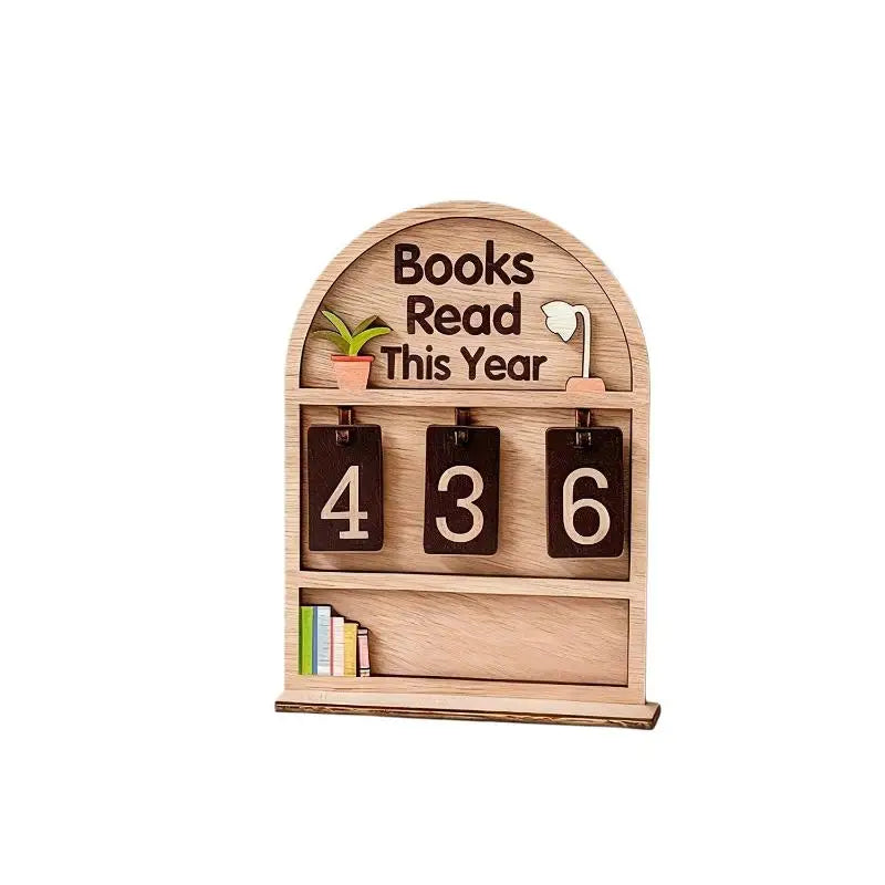 ♥Flat Wooden Book Count Tracker – Anniversary Decor & Desktop Ornament for Reading Goals