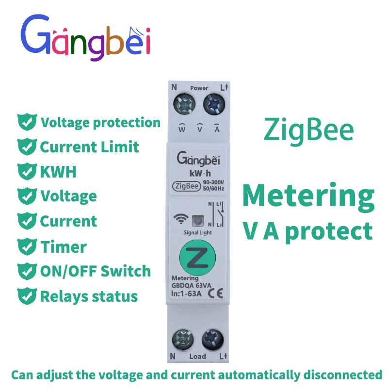 TUYA ZigBee Smart Circuit Breaker Smart Switch 1P 63A DIN Rail for Smart Home Wireless Remote Control WiFi Switch by APP Gangbei