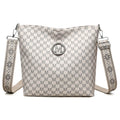 Vintage Women's Crossbody Bag, Faux Leather Shoulder Bag with Golden Hardware, Pattern "M" Design, Removable Strap for Daily Use