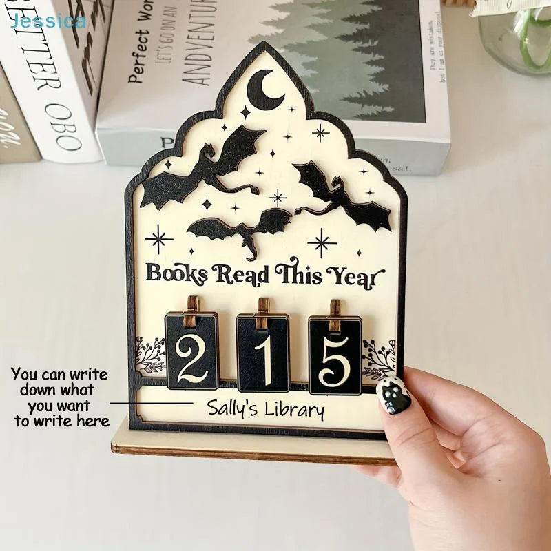 ♥Flat Wooden Book Count Tracker – Anniversary Decor & Desktop Ornament for Reading Goals