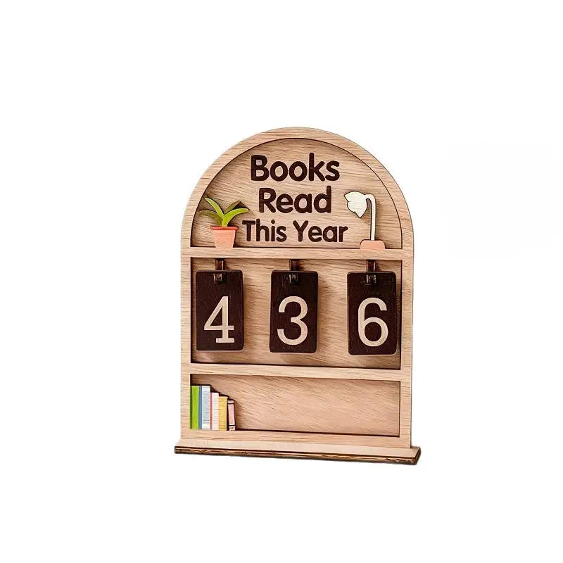 ♥Flat Wooden Book Count Tracker – Anniversary Decor & Desktop Ornament for Reading Goals