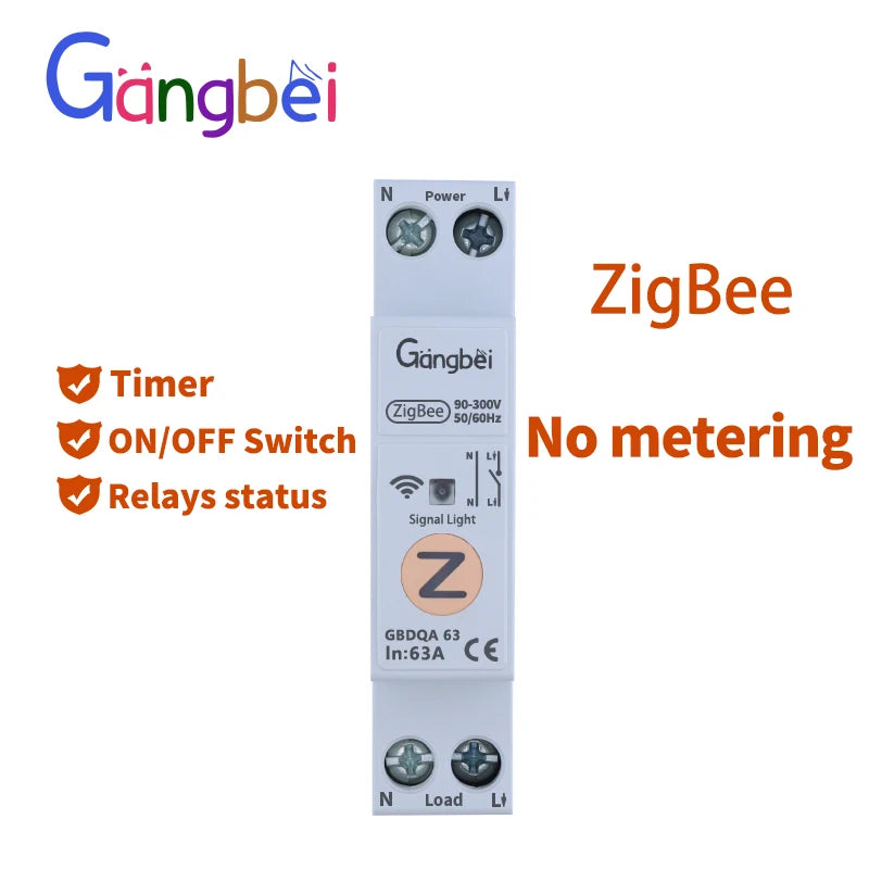 TUYA ZigBee Smart Circuit Breaker Smart Switch 1P 63A DIN Rail for Smart Home Wireless Remote Control WiFi Switch by APP Gangbei