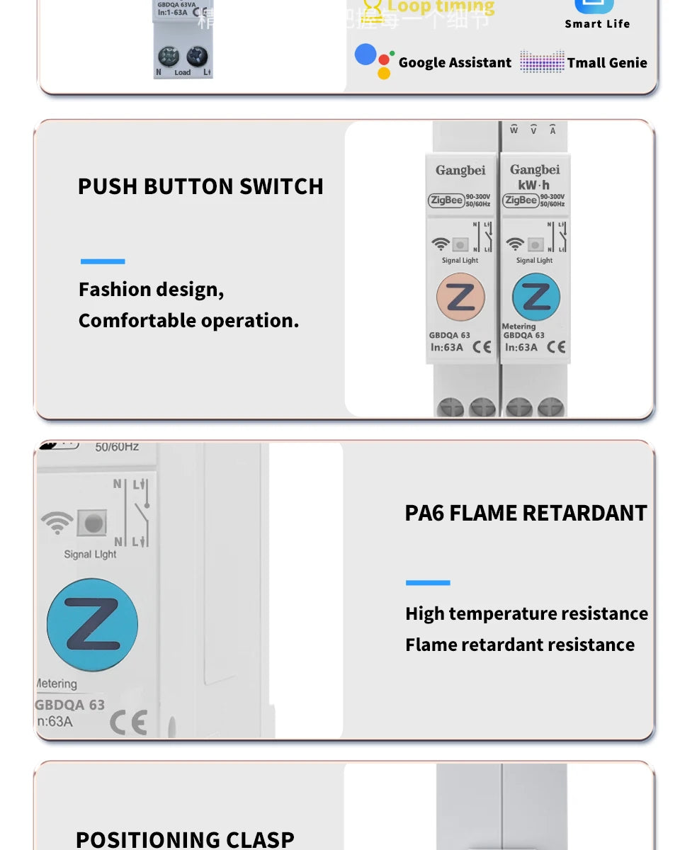 TUYA ZigBee Smart Circuit Breaker Smart Switch 1P 63A DIN Rail for Smart Home Wireless Remote Control WiFi Switch by APP Gangbei