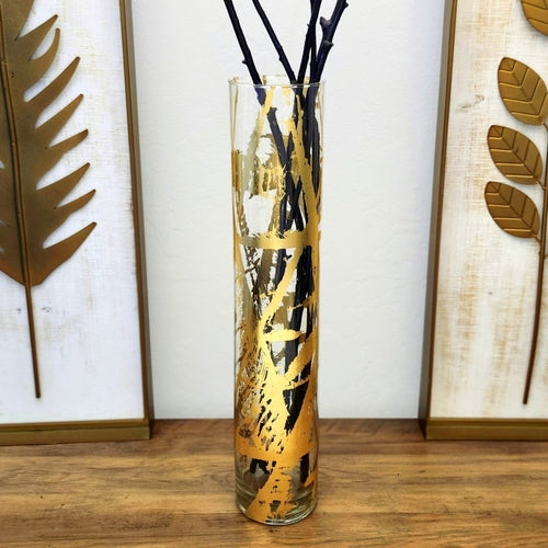 FLORA 20" Gold Gilded Glass Cylinder Vase