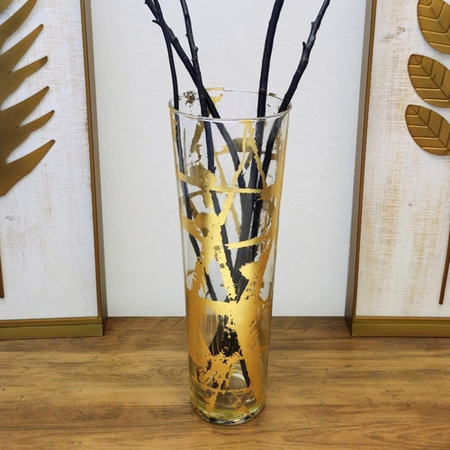 IRIS 16" Gold Gilded Glass Taper Vase