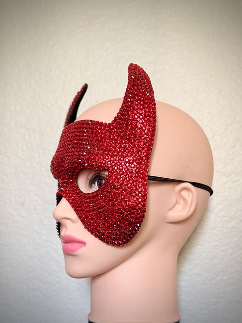 Red Rhinestone Devil Horn Masquerade Mask: Costume Party Accessory