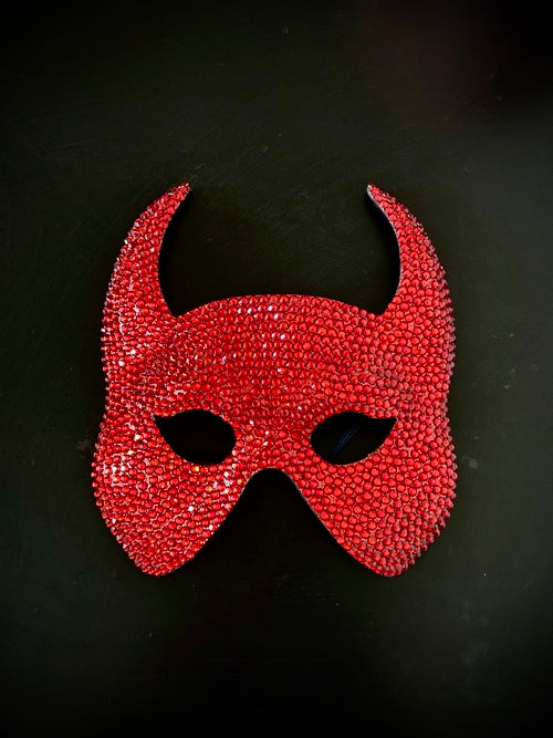 Red Rhinestone Devil Horn Masquerade Mask: Costume Party Accessory