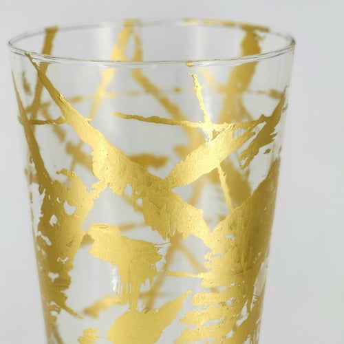 IRIS 16" Gold Gilded Glass Taper Vase